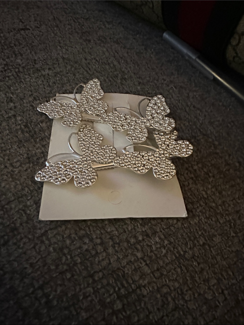 Source Unknown Silver Crystal Butterfly Hair Clips Set